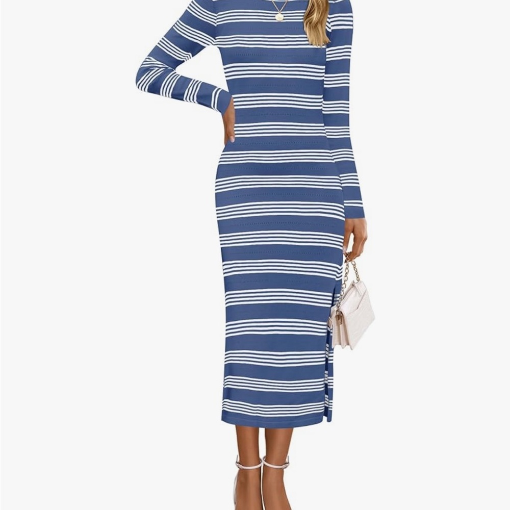 Striped Blue and White Long Sleeve Dress